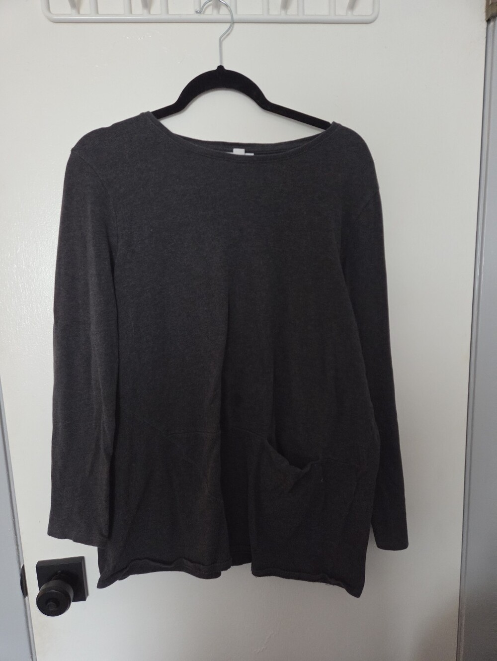Pure Jill J. Jill Charcoal Gray Soft-Touch Cotton Pocket Tunic Large Lagenlook